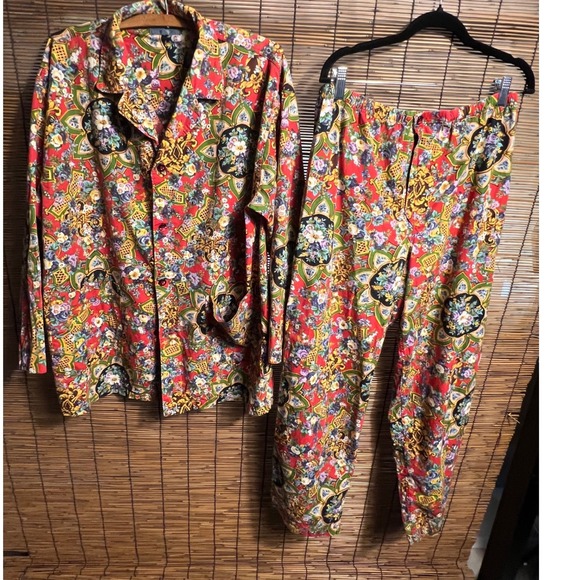 Kenzo Pants - Kenzo Vintage 2 Piece Set Red Floral Mandala Shirt and Pants Outfit